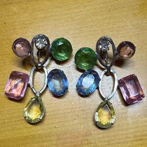 Multicolor Gemstone Drop clip on Earrings